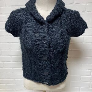 NWT Vivienne Tam, Black Short Sleeve Button Front Fluffy Sweater Sz XS (1027)